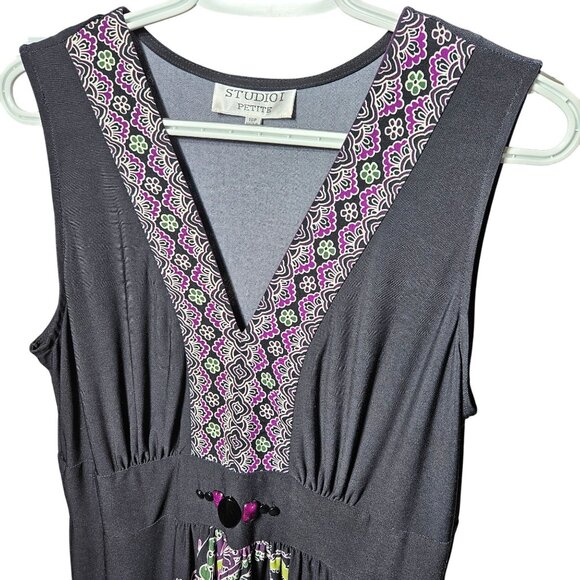 Studio I Petite V-Neck Sleeveless Dress With Embellished Waist & Paisley Print - Picture 4 of 5